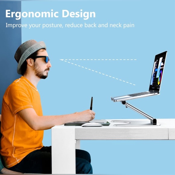 Collapsible Adjustable Silver Laptop Stand - Ergonomic - NWOT - Picture 2 of 13